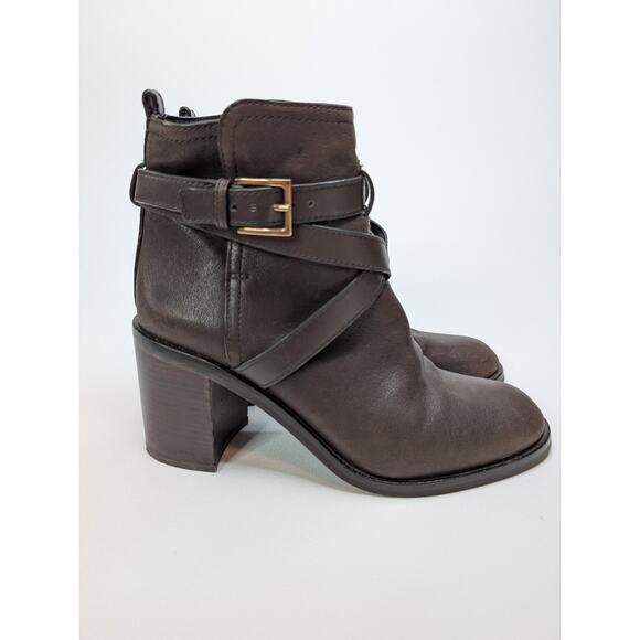 Tory Burch Women’s Size 10 Brown Leather Block Heeled Ankle Boots Booties Straps - Picture 5 of 13